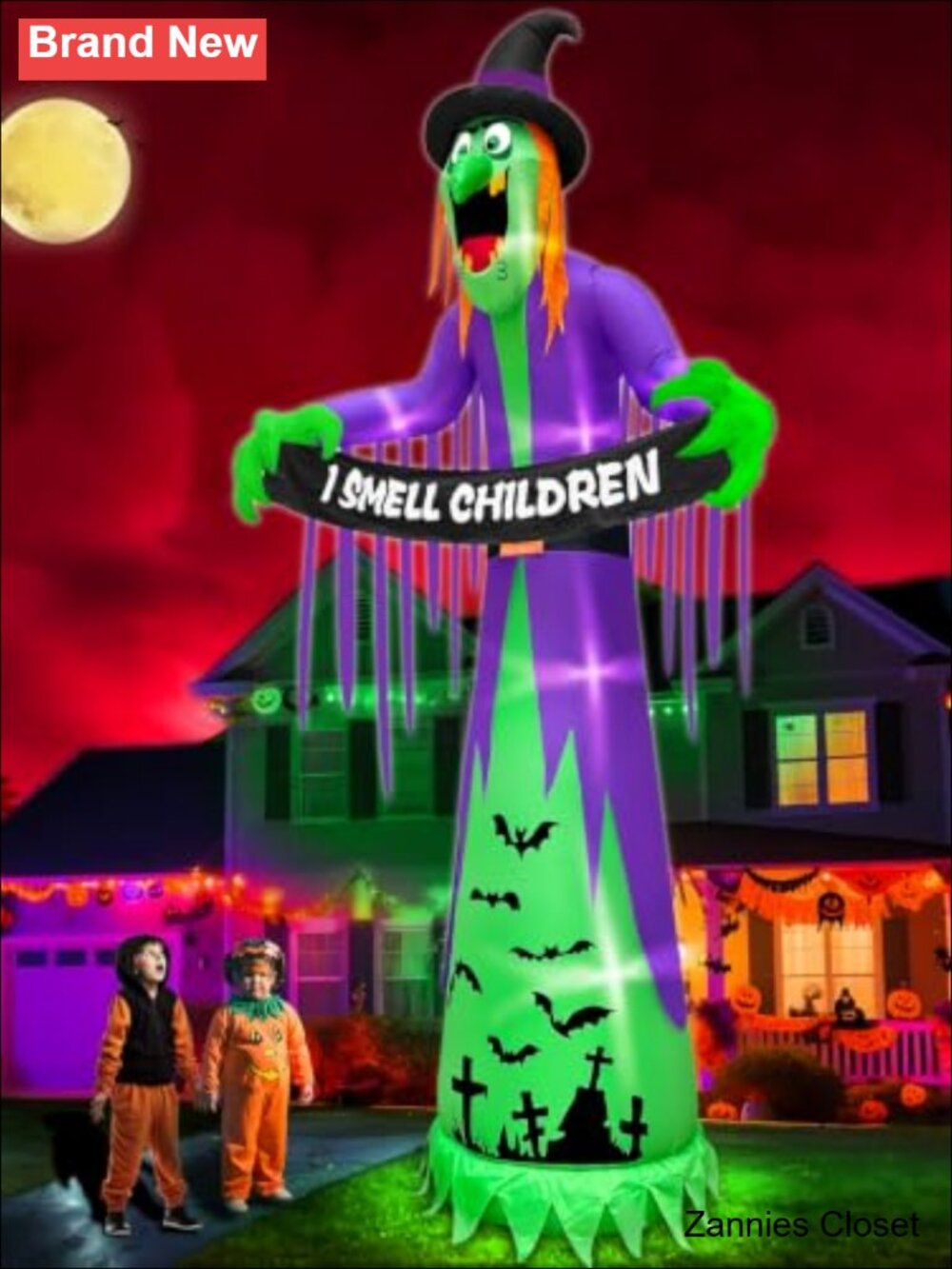 👻 12FT Giant Halloween Inflatable Witch LED Lights Outdoor Yard Decoration